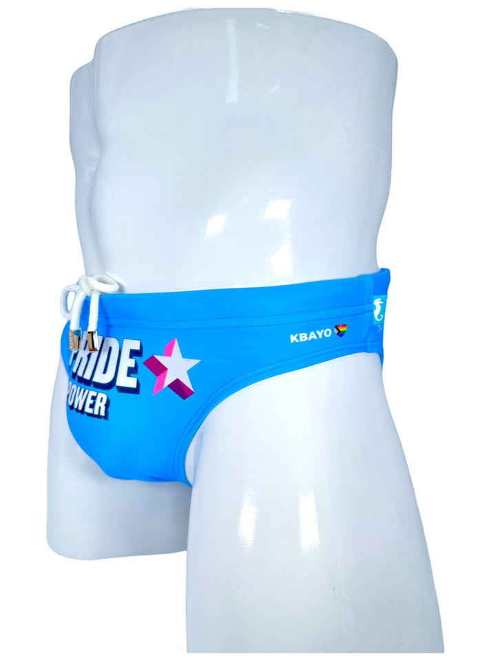 PRIDE POWER Light Blue Swim Brief – KBAYO Premium Men's Swimwear, photo 5
